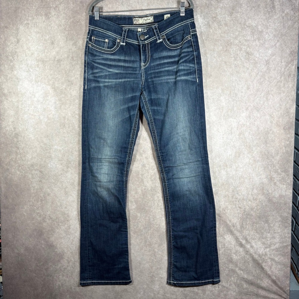 BKE Jeans Women 30L Blue Payton Bootcut Denim Contrast‎ Stitch Whiskering Long